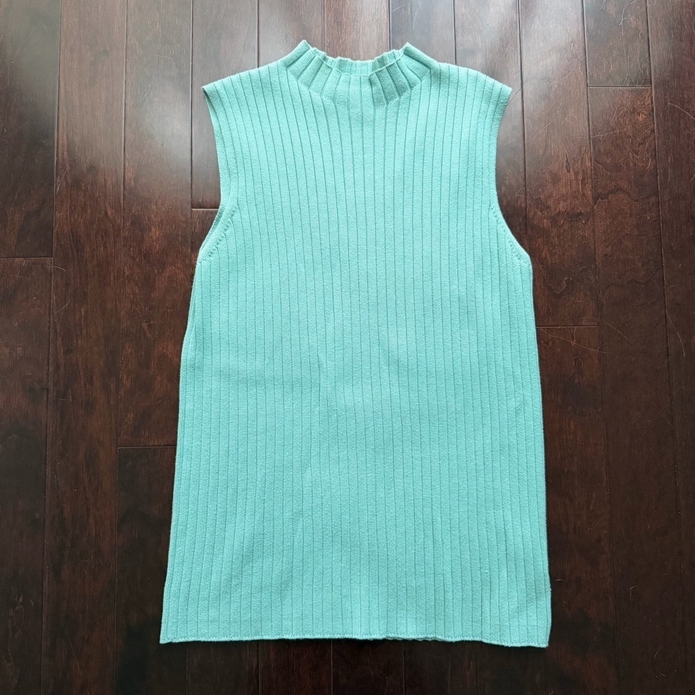 Pendleton Ribbed Sleeveless Mock Neck Women’s Sweater Top Size Medium Mint/Aqua